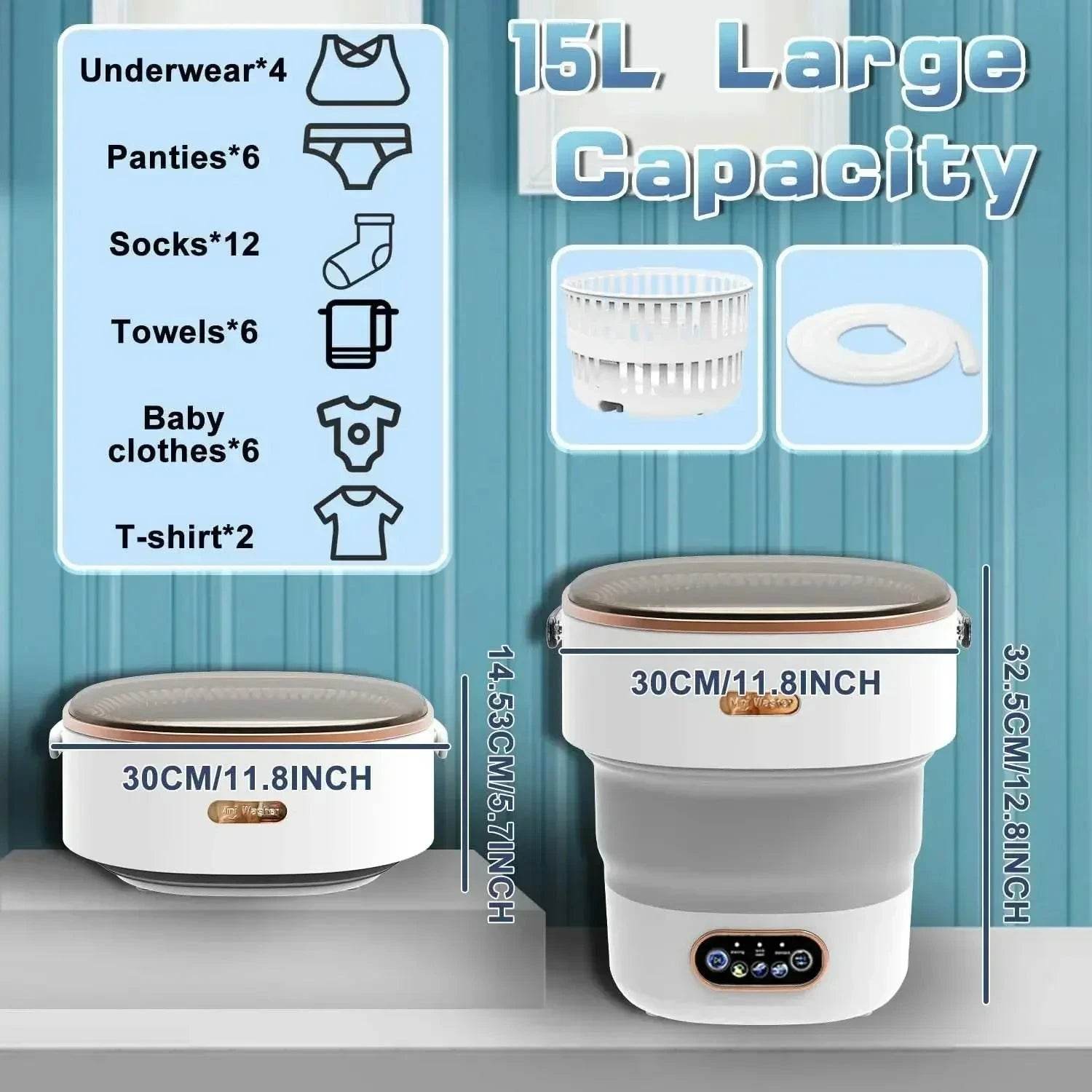 15L Foldable Portable Washing Machine with Spin Dryer - Nic's Electronics