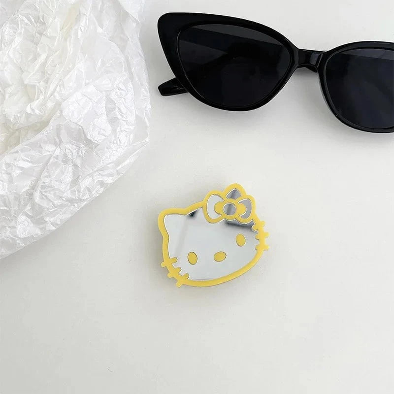 Nic's Electronics 4 Sanrio Hello Kitty Mirror Cell Phone Bracket Colored Lines Cartoon Kitty Telescopic Portable Phone Bracket with Back Attached