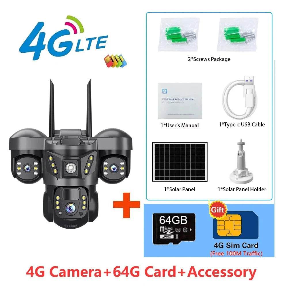 Solar 4G Outdoor Security Camera with 3 Lenses & 10X Zoom - Nic's Electronics