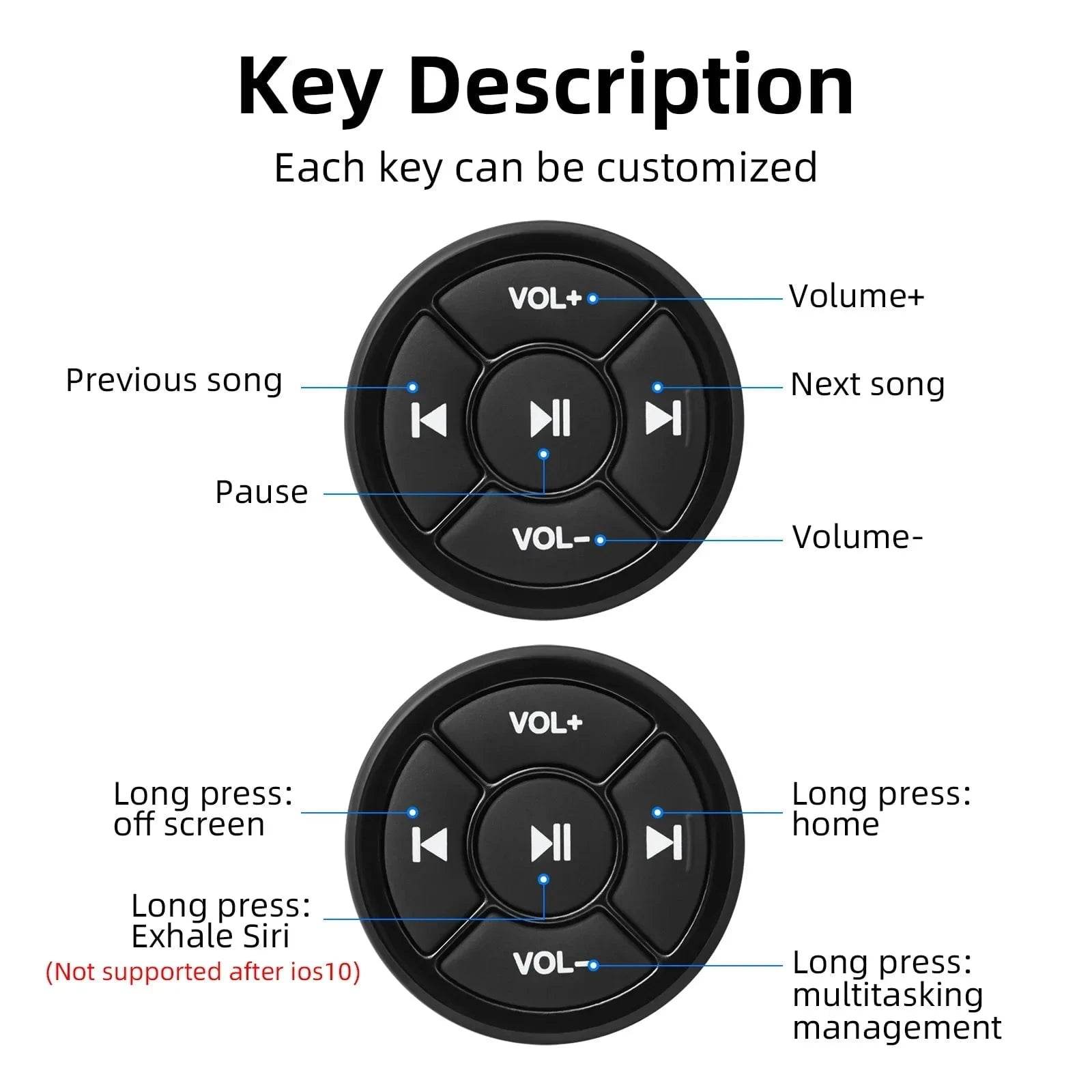 5-Key Wireless Bluetooth Media Remote for Car & Motorcycle – Android Compatible - Nic's Electronics