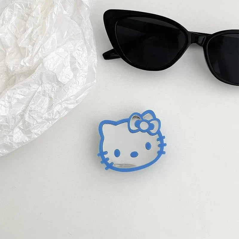 Nic's Electronics 5 Sanrio Hello Kitty Mirror Cell Phone Bracket Colored Lines Cartoon Kitty Telescopic Portable Phone Bracket with Back Attached