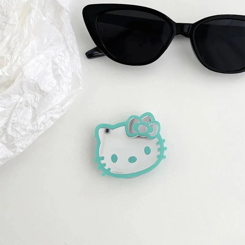 Nic's Electronics 6 Sanrio Hello Kitty Mirror Cell Phone Bracket Colored Lines Cartoon Kitty Telescopic Portable Phone Bracket with Back Attached