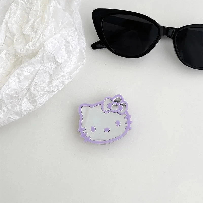 Nic's Electronics 7 Sanrio Hello Kitty Mirror Cell Phone Bracket Colored Lines Cartoon Kitty Telescopic Portable Phone Bracket with Back Attached