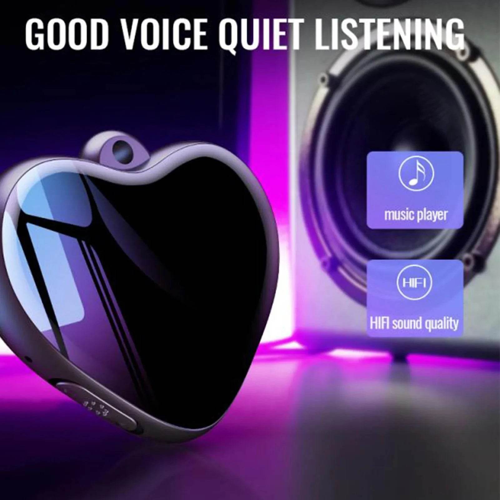 Heart Pendant Voice Recorder with Noise Reduction & Headphones - Nic's Electronics