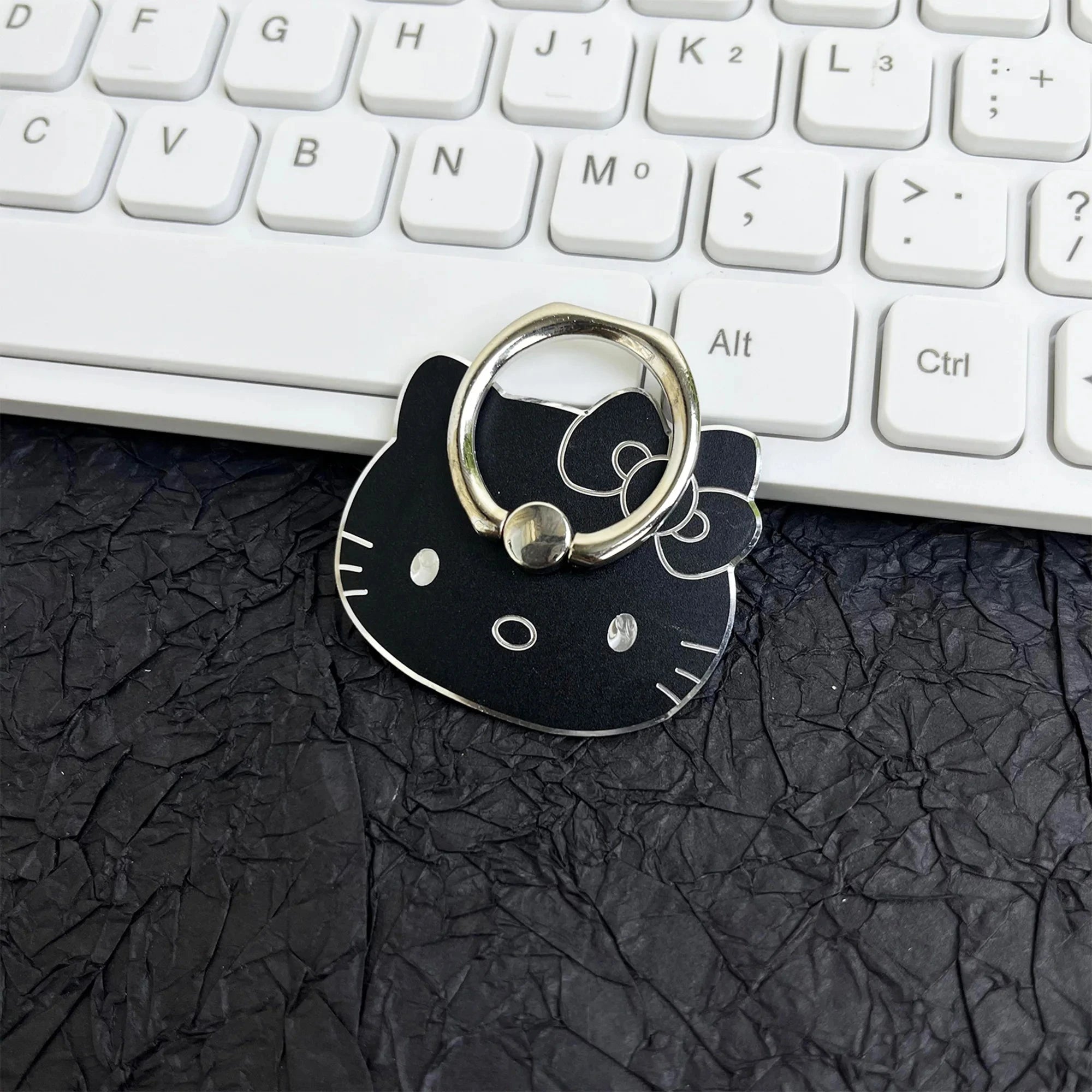 Nic's Electronics black Sanrio Hello Kitty Mobile Phone Holder Stand Finger Ring Magnetic For Cute Cell Smart Rotatable Phone holder Mobile Accessories