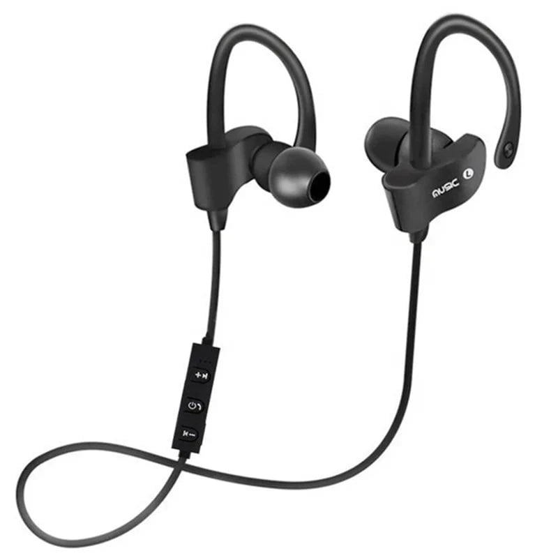 Nic's Electronics Black Wireless Headphones Earloop Ear Hook Earbuds Wireless Bluetooth Headset Handsfree Neckband With Mic Bluetooth Earphones