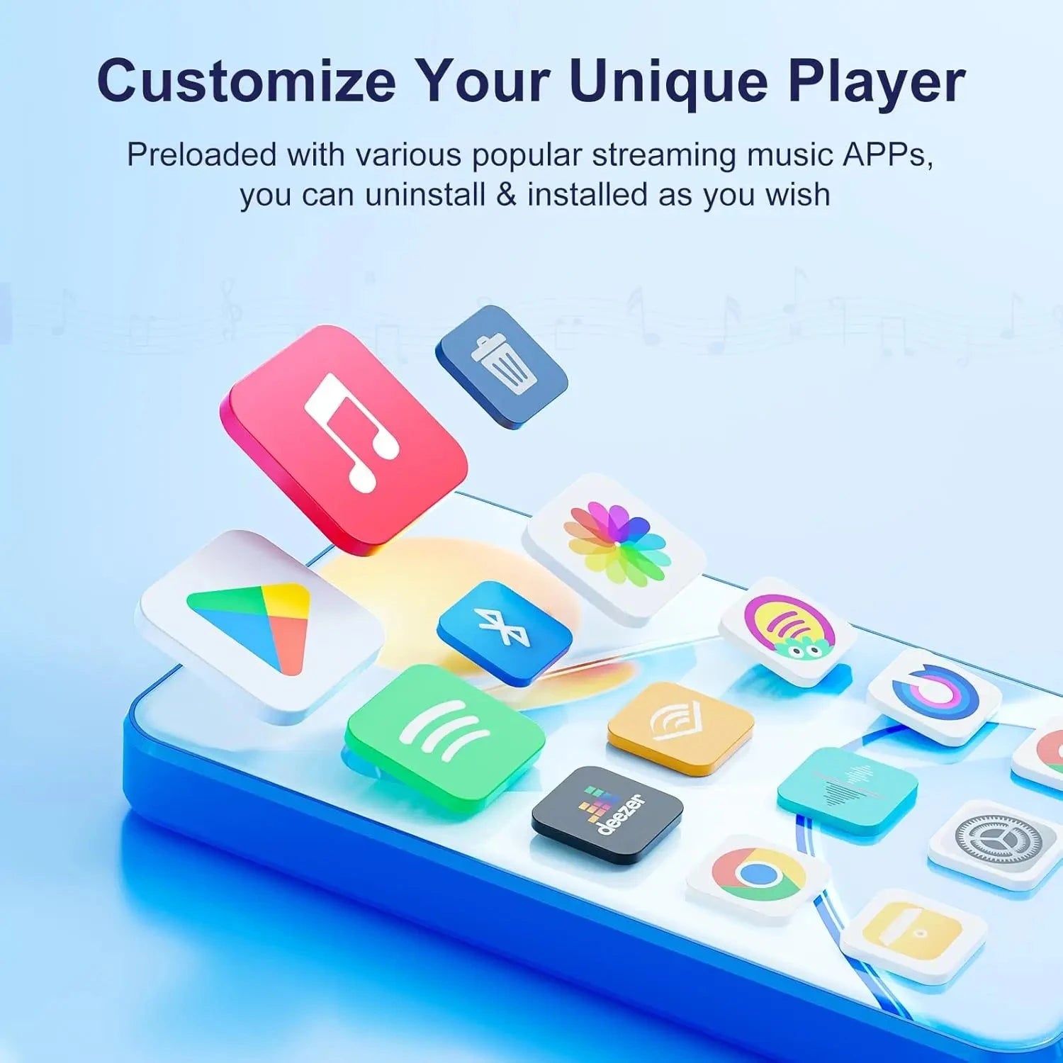Nic's Electronics Blue / 16GB 80GB(16GB+64GB) MP3 Player with Bluetooth and WiFi, Android MP3 & MP4 Players with 4" Touchscreen and Speaker, Spotify