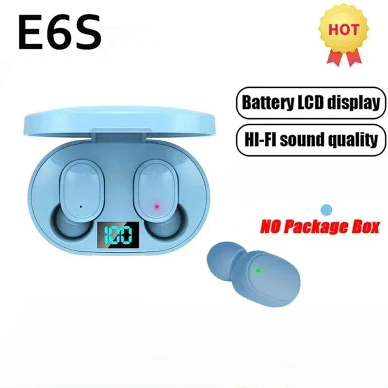 Nic's Electronics blue E6S Wireless Bluetooth Earphones TWS Bluetooth Headset Wireless Earbuds Noise Cancelling Earphones with Microphone Headphones