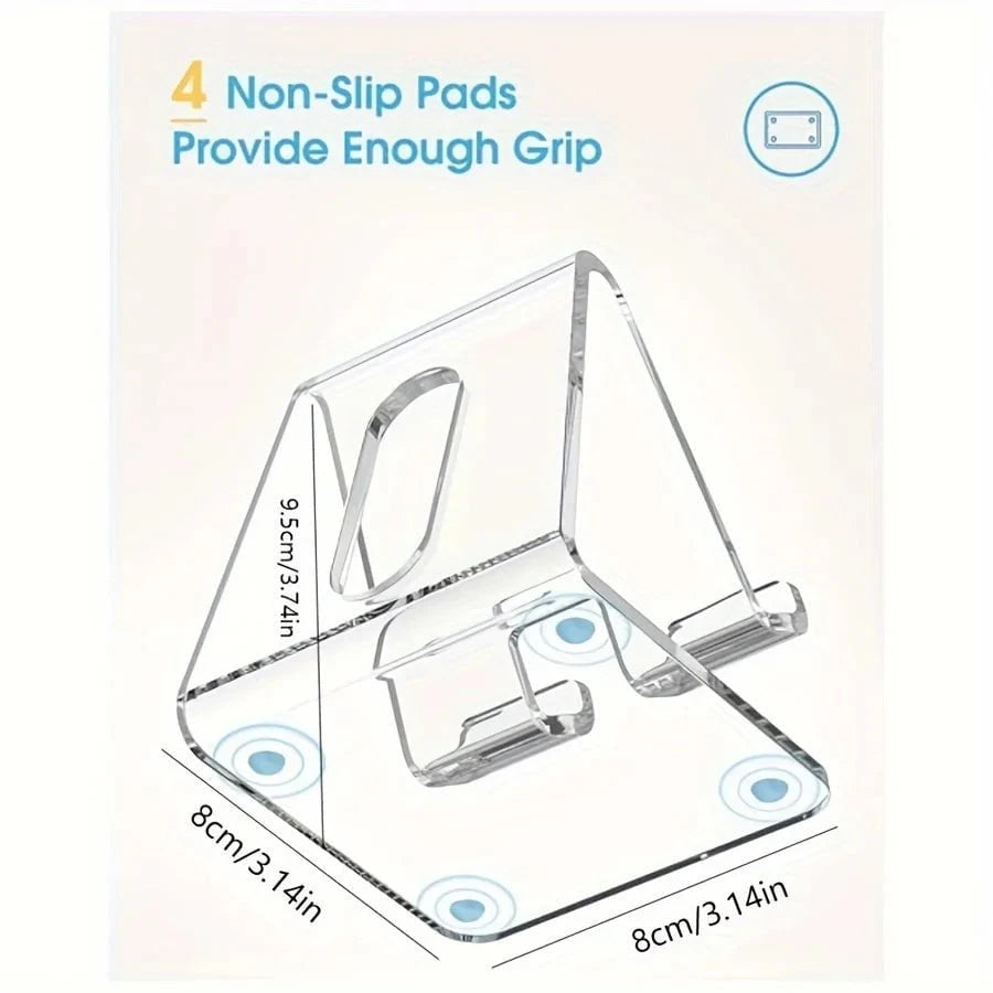 Nic's Electronics Clear Acrylic Cell Phone Stand, Transparent Phone Stand for Desk, Suitable for iPhone 14 13 Pro Max, All Smartphone 4-8in