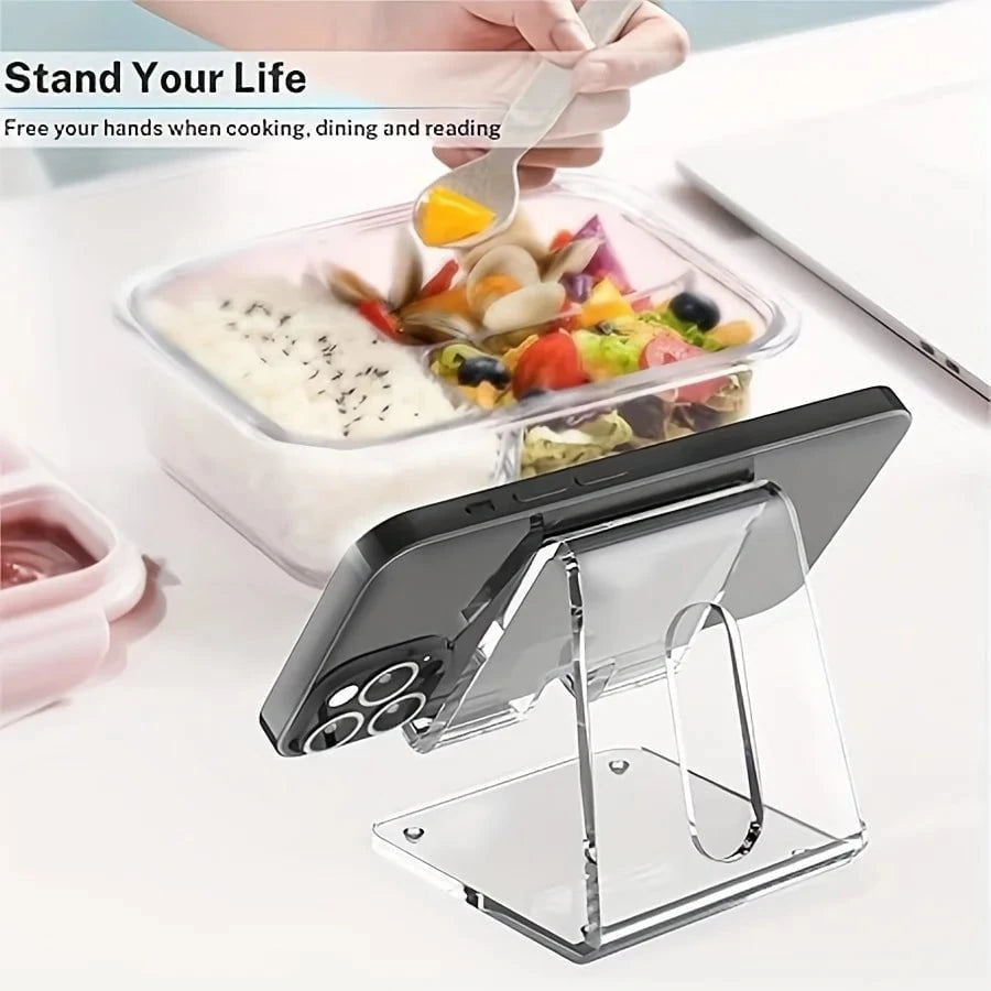 Nic's Electronics Clear Acrylic Cell Phone Stand, Transparent Phone Stand for Desk, Suitable for iPhone 14 13 Pro Max, All Smartphone 4-8in