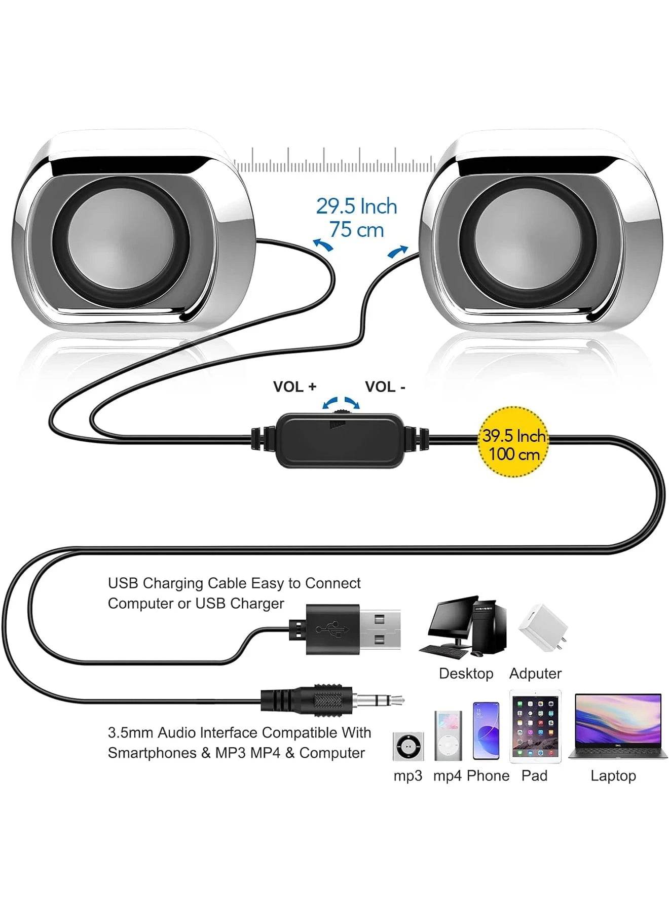 Compact USB-Powered Computer & Laptop Speaker with Volume Control - Nic's Electronics