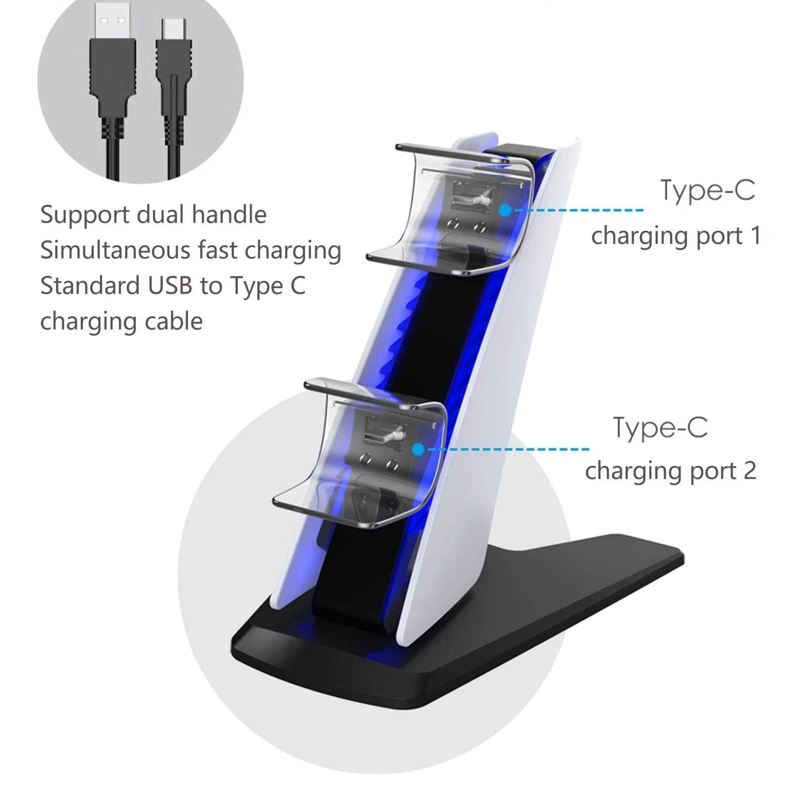 PS5 Dual Controller Charging Station with LED Lights - Nic's Electronics