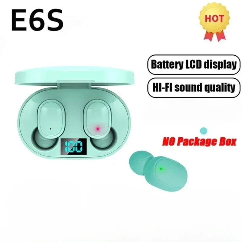 Nic's Electronics green E6S Wireless Bluetooth Earphones TWS Bluetooth Headset Wireless Earbuds Noise Cancelling Earphones with Microphone Headphones