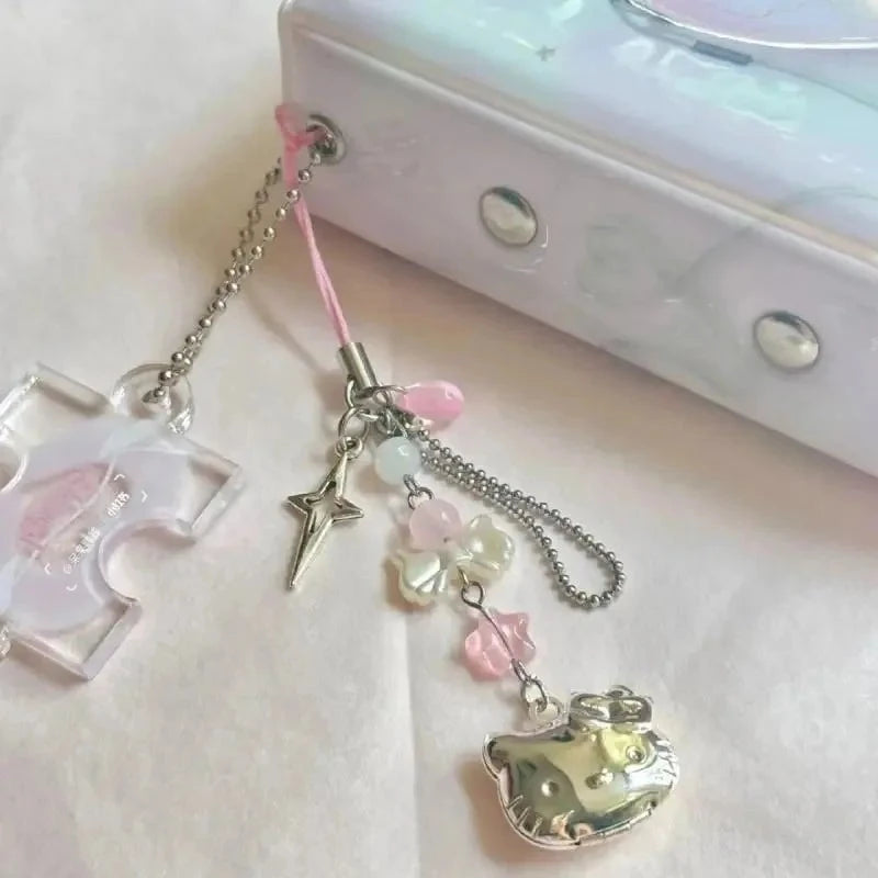 Nic's Electronics hello Kitty Hello Kitty Cell Phone Rope Chain Sanrio Anime Pendant Handmade Beads Strand Choker Bracelets Dangle DIY Jewelry Accessories Toy