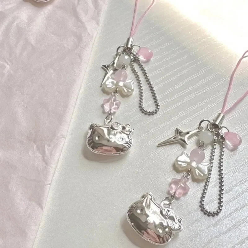 Nic's Electronics Hello Kitty Hello Kitty Cell Phone Rope Chain Sanrio Anime Pendant Handmade Beads Strand Choker Bracelets Dangle DIY Jewelry Accessories Toy