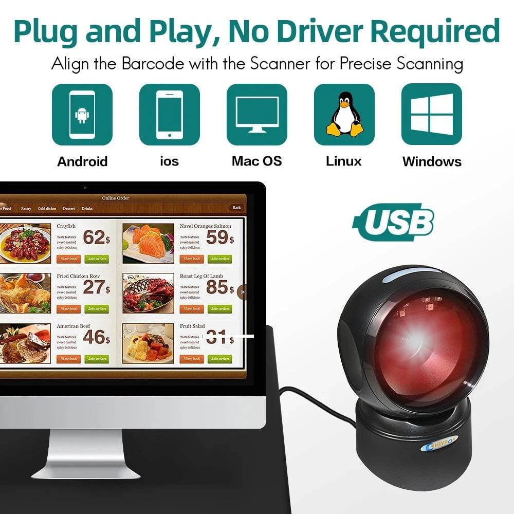 High-Speed Desktop Barcode Scanner | USB Omnidirectional - Nic's Electronics