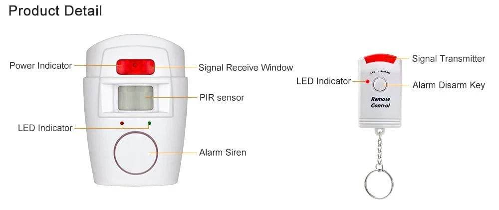 PIR Motion Sensor Alarm with 105dB Siren & 2 Remotes - Nic's Electronics
