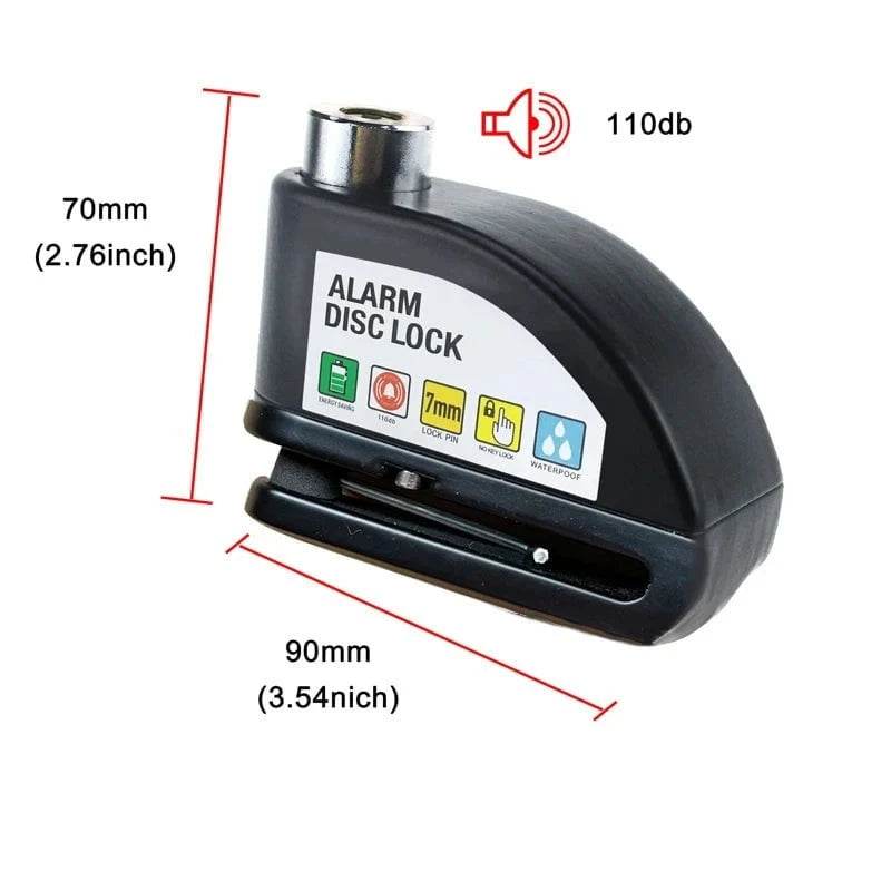 Motorcycle Alarm Disc Brake Lock with Bag & Reminder Rope - Nic's Electronics
