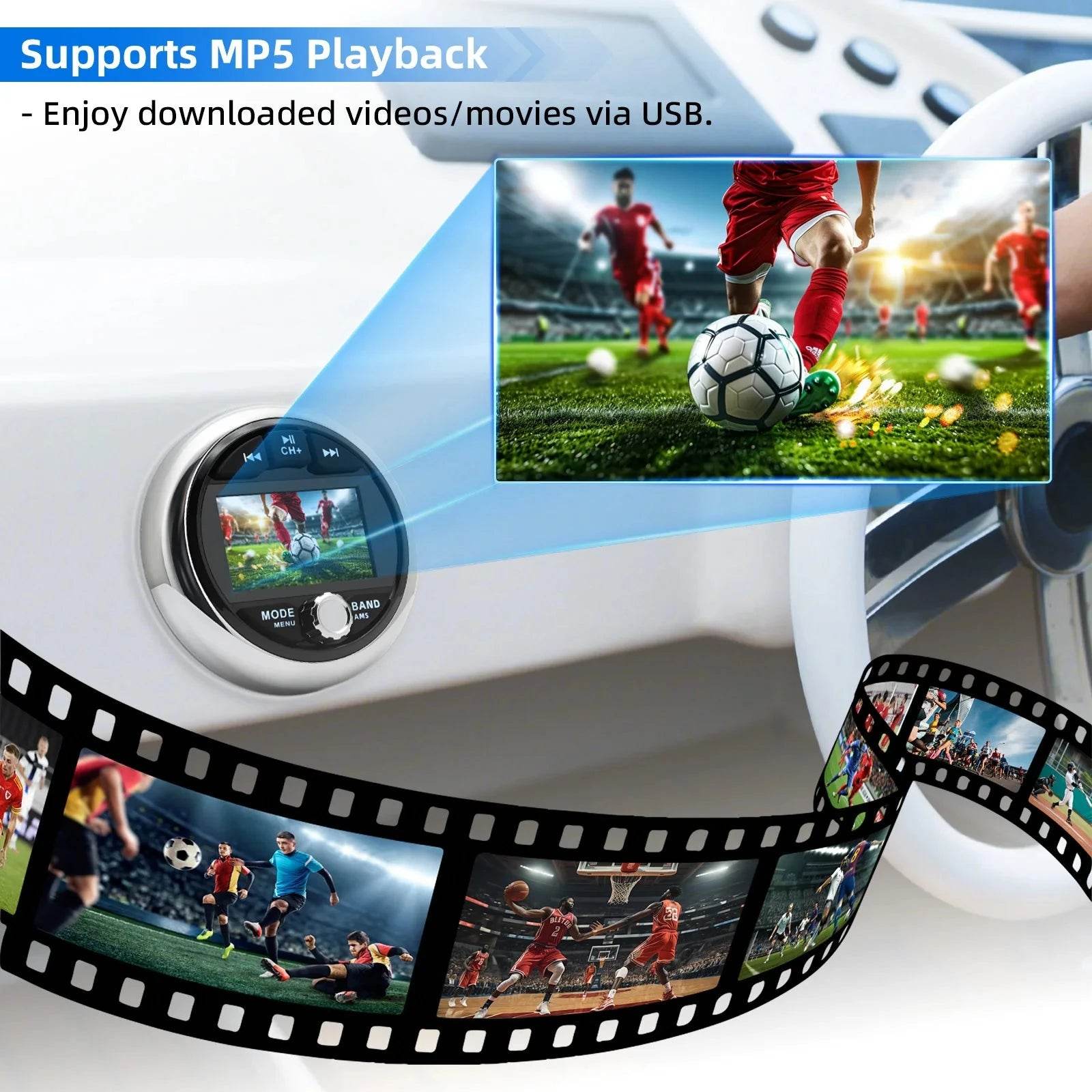 Marine Bluetooth MP5 Stereo – FM/AM Radio with USB & AUX for Boat/ATV/UTV - Nic's Electronics