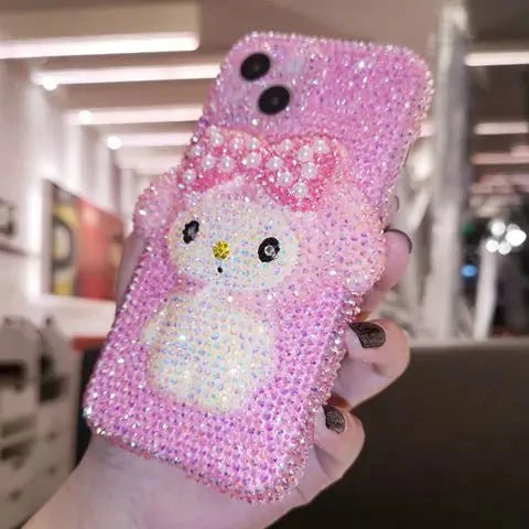 Nic's Electronics My Melody / iPhone15ProMax Sanrio Iphone Rhinestones Mobile Phone Case My Melody Kawaii for Iphone15 14 13Pro Max Anime Girly Heart Upscale Girlfriend Gift