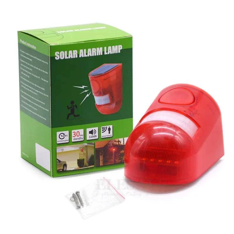 Solar Motion Sensor Alarm with 110db Siren & Strobe Light - Nic's Electronics