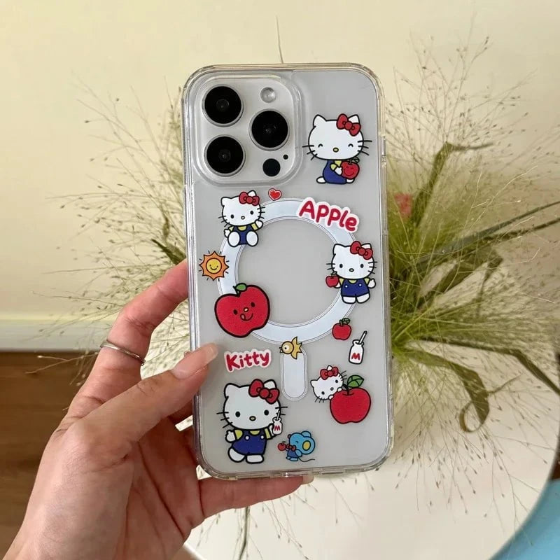 Nic's Electronics Only Case / For iPhone 16 Cute Sanrio Hello Kitty Magnetic Wallet Bracket Magsafe Wireless Charge Phone Case For iPhone 16 15 14 13 12 11 Pro Max Cover