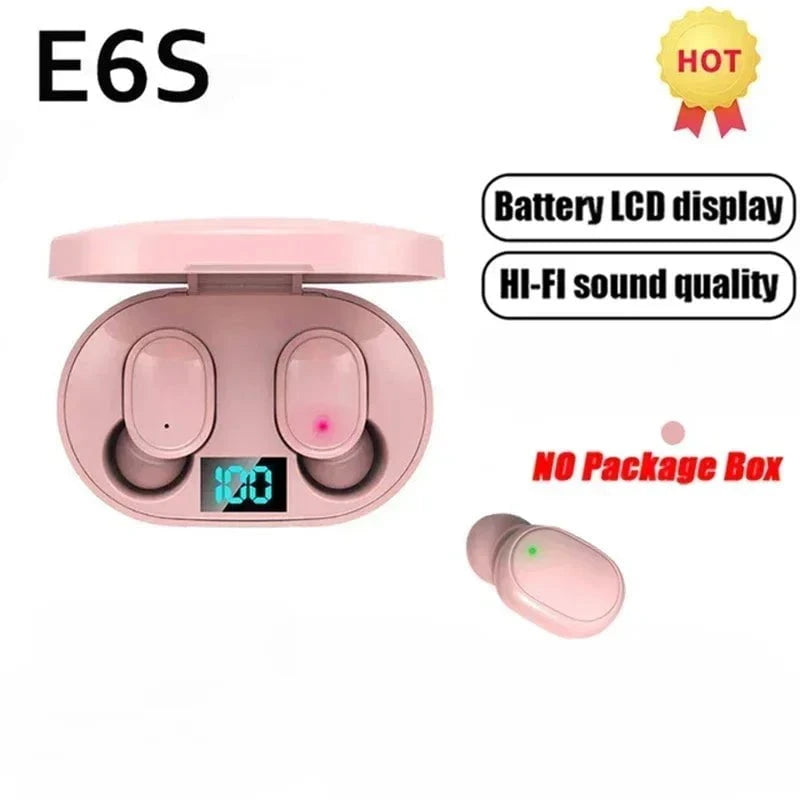 Nic's Electronics pink E6S Wireless Bluetooth Earphones TWS Bluetooth Headset Wireless Earbuds Noise Cancelling Earphones with Microphone Headphones