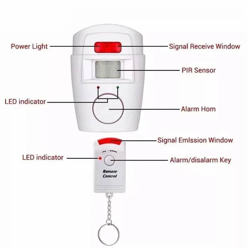 Wireless PIR Motion Sensor Alarm with 2 Remotes & 105dB Siren - Nic's Electronics