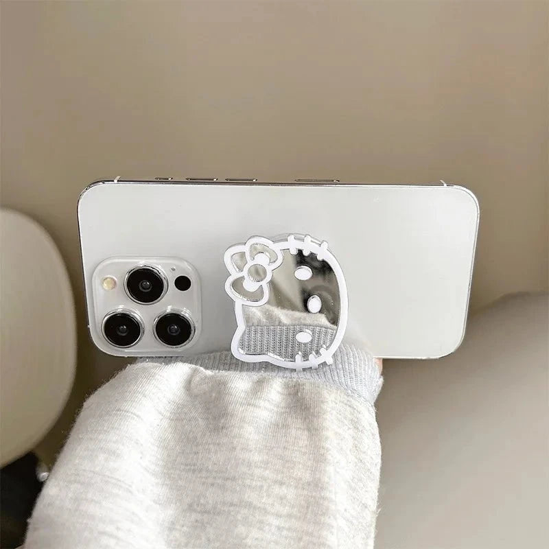 Nic's Electronics Sanrio Hello Kitty Mirror Cell Phone Bracket Colored Lines Cartoon Kitty Telescopic Portable Phone Bracket with Back Attached