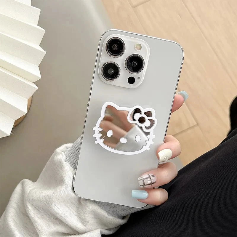 Nic's Electronics Sanrio Hello Kitty Mirror Cell Phone Bracket Colored Lines Cartoon Kitty Telescopic Portable Phone Bracket with Back Attached