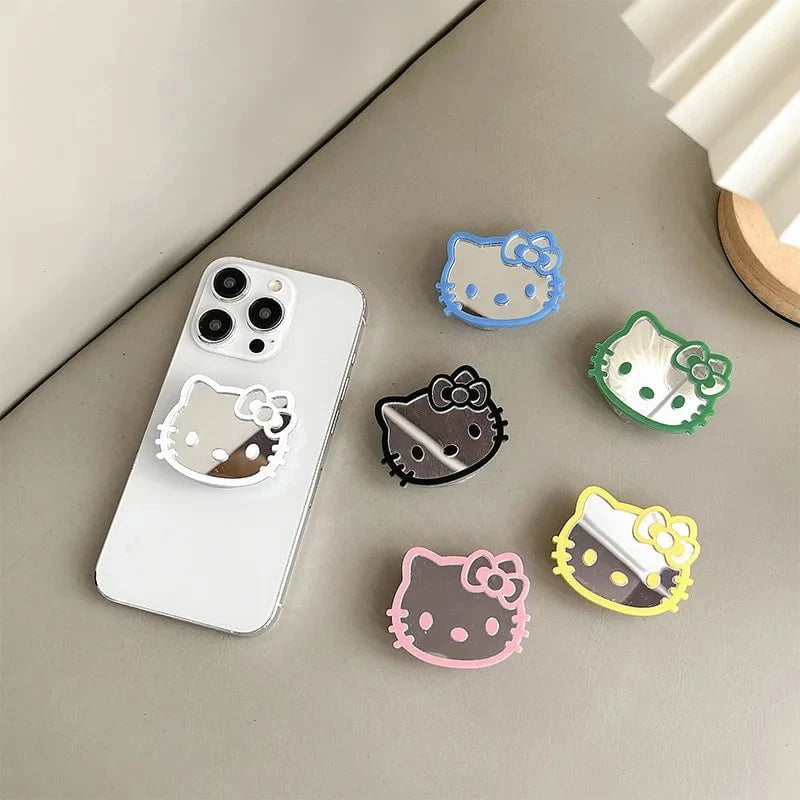 Nic's Electronics Sanrio Hello Kitty Mirror Cell Phone Bracket Colored Lines Cartoon Kitty Telescopic Portable Phone Bracket with Back Attached