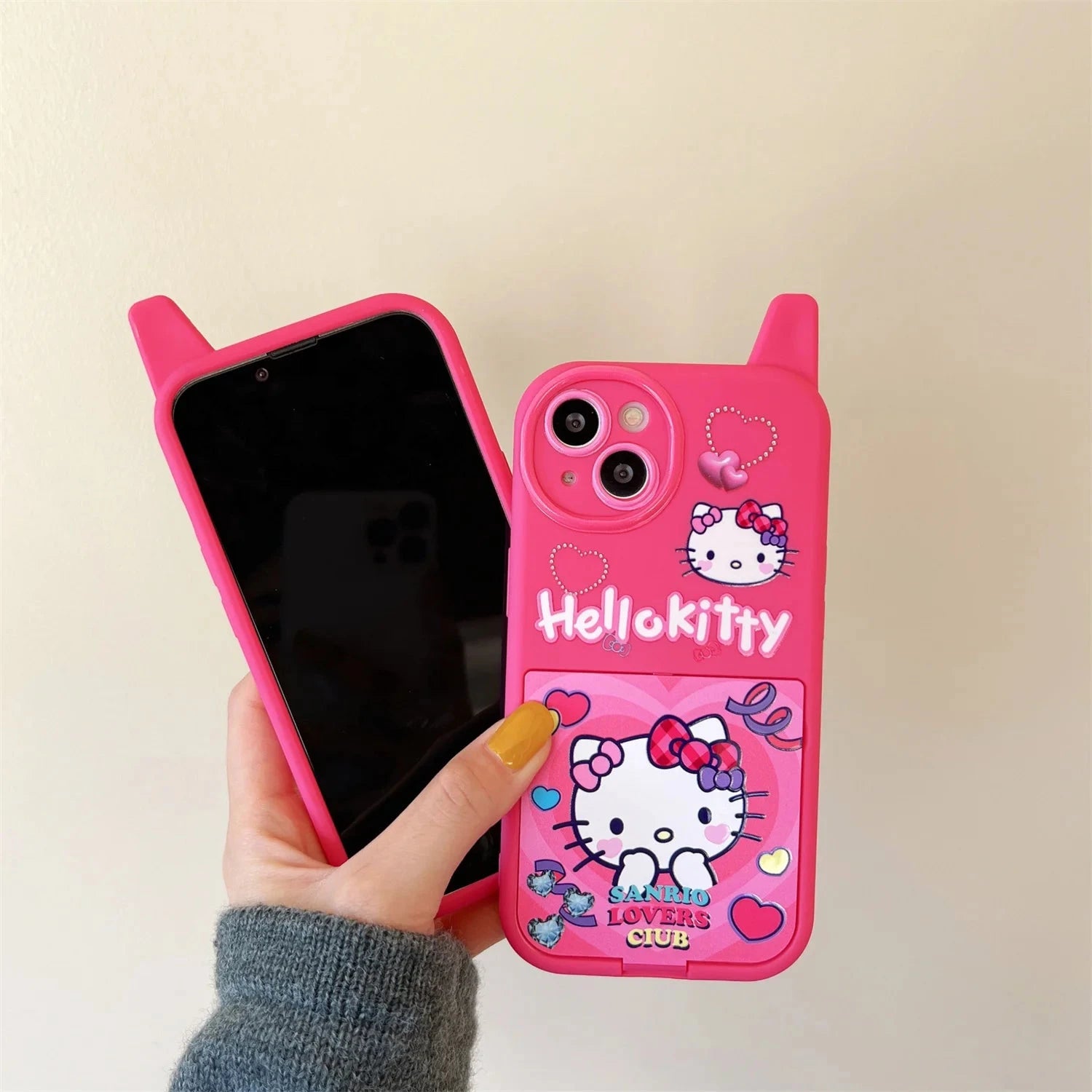 Nic's Electronics Sanrio Hello Kitty Phone Case For iPhone 16 Pro Max Invisible Mirror Stand Shockproof Hard Cover for iphone 11 12 13 14 15promax