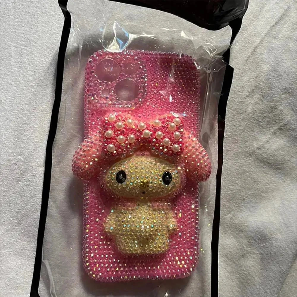 Nic's Electronics Sanrio Iphone Rhinestones Mobile Phone Case My Melody Kawaii for Iphone15 14 13Pro Max Anime Girly Heart Upscale Girlfriend Gift