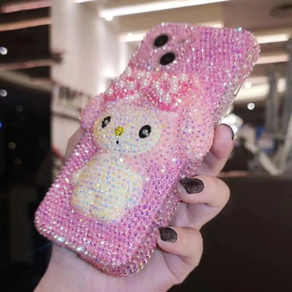 Nic's Electronics Sanrio Iphone Rhinestones Mobile Phone Case My Melody Kawaii for Iphone15 14 13Pro Max Anime Girly Heart Upscale Girlfriend Gift