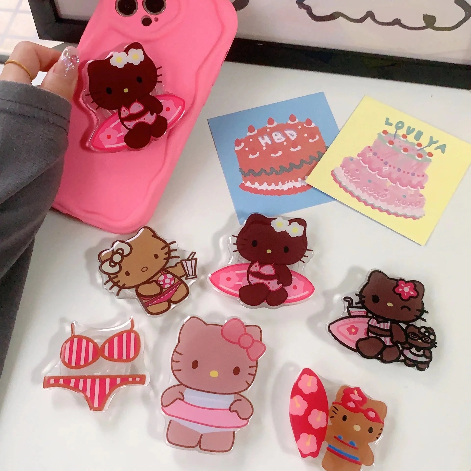 Nic's Electronics Sanrio Mobile Phone Bracket Cute Hello Kitty Kuromi Melody Telescopic Folding Paste Finger Buckle Iphone Accessories Gift