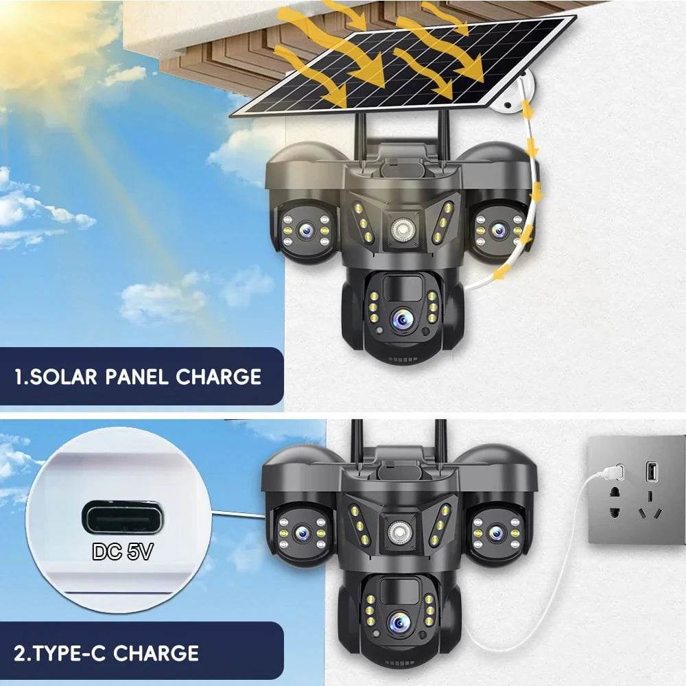 Solar 4G Outdoor Security Camera with 3 Lenses & 10X Zoom - Nic's Electronics