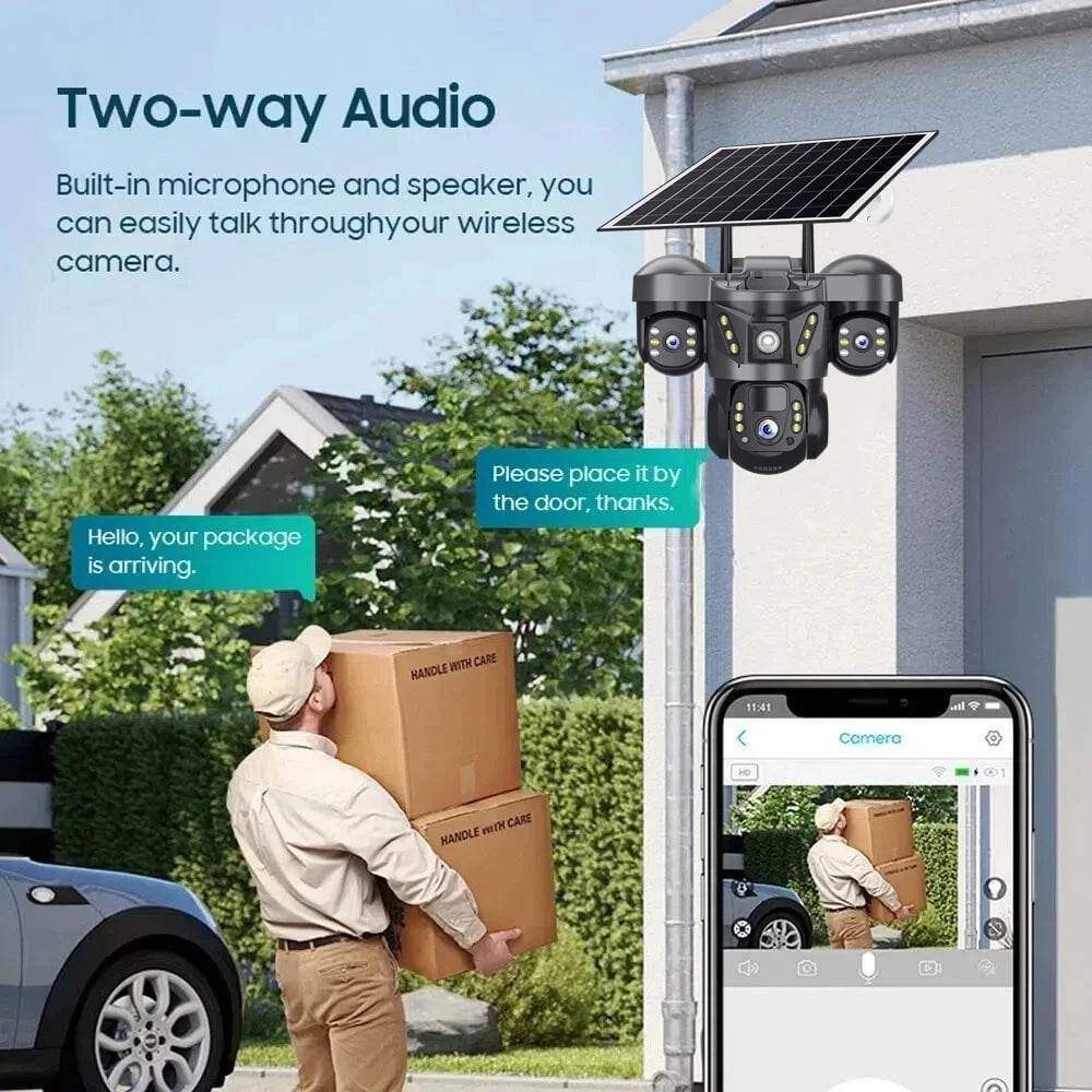 Solar 4G Outdoor Security Camera with 3 Lenses & 10X Zoom - Nic's Electronics