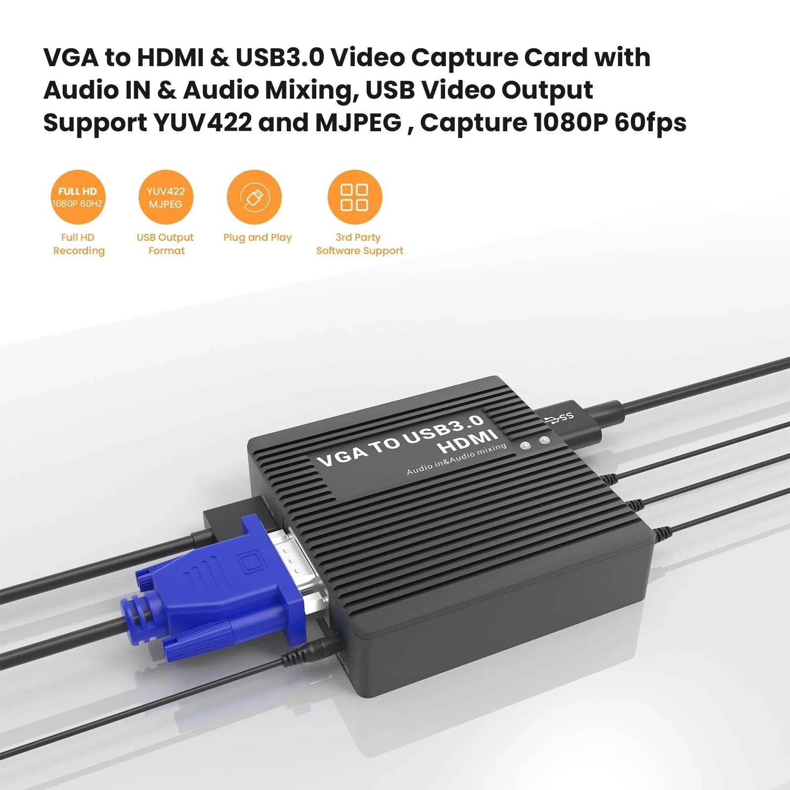 VGA to HDMI & USB3.0 Capture Card – 1080P60fps with Audio Mixing - Nic's Electronics