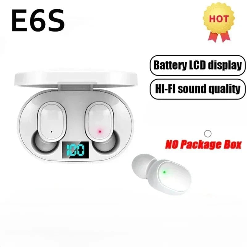 Nic's Electronics white E6S Wireless Bluetooth Earphones TWS Bluetooth Headset Wireless Earbuds Noise Cancelling Earphones with Microphone Headphones