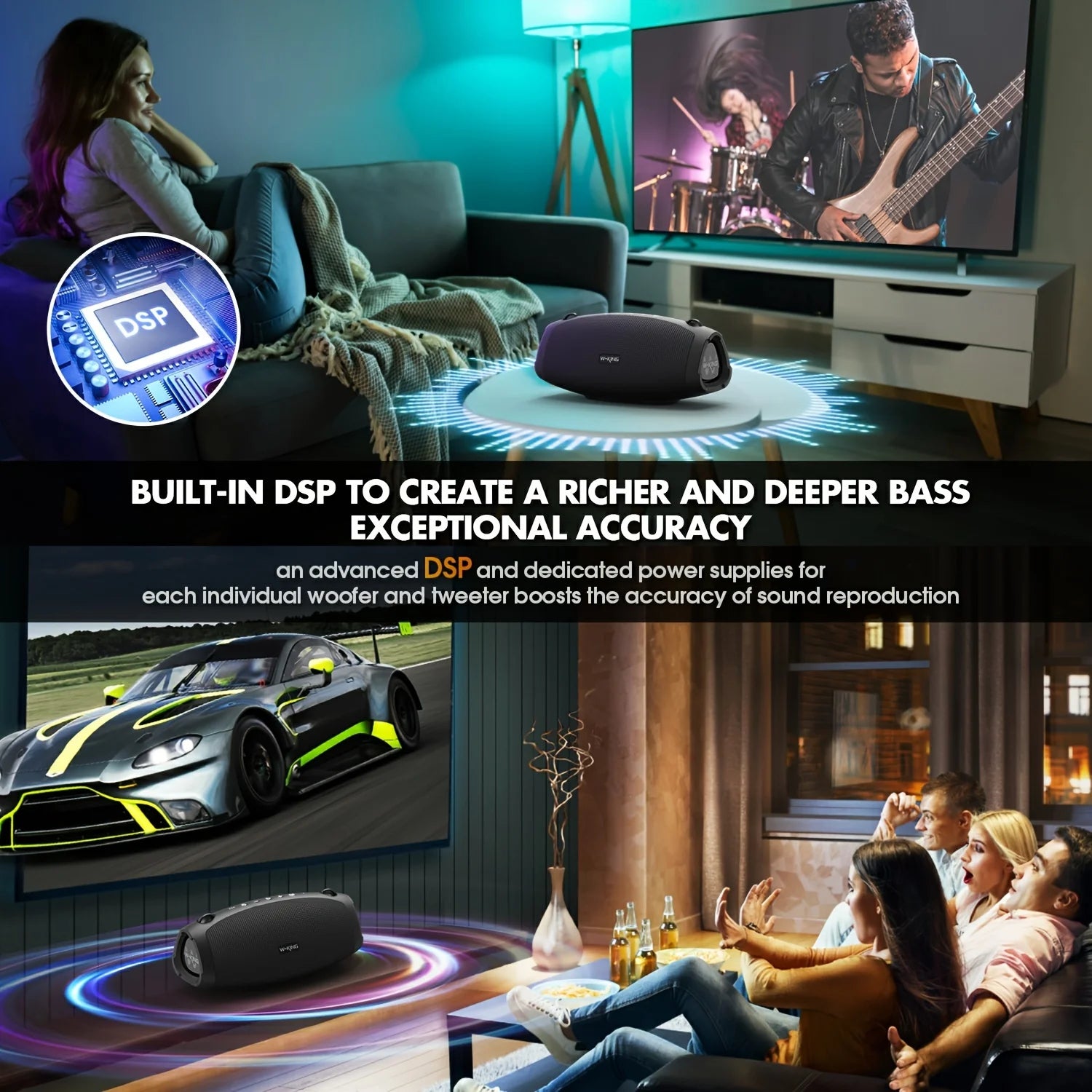 W-KING 70W Waterproof Portable Loud Bluetooth Speaker, Wireless Outdoor Boombox SubwooferTriple Passive Radiators-Deep Bass