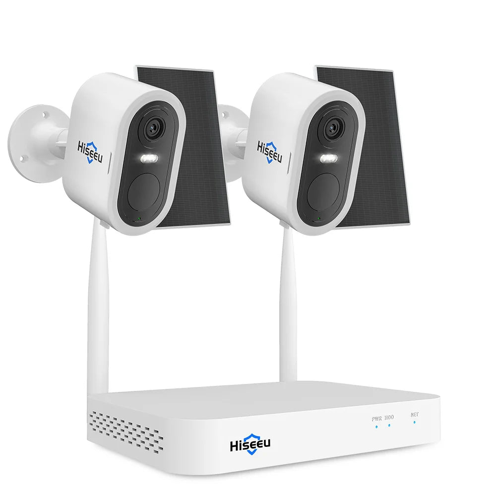 Hiseeu 10CH NVR 4MP WiFi Solar IP Camera Security System Kit Night Vision Human Detection P2P Two-Way Audio CCTV Camera Set