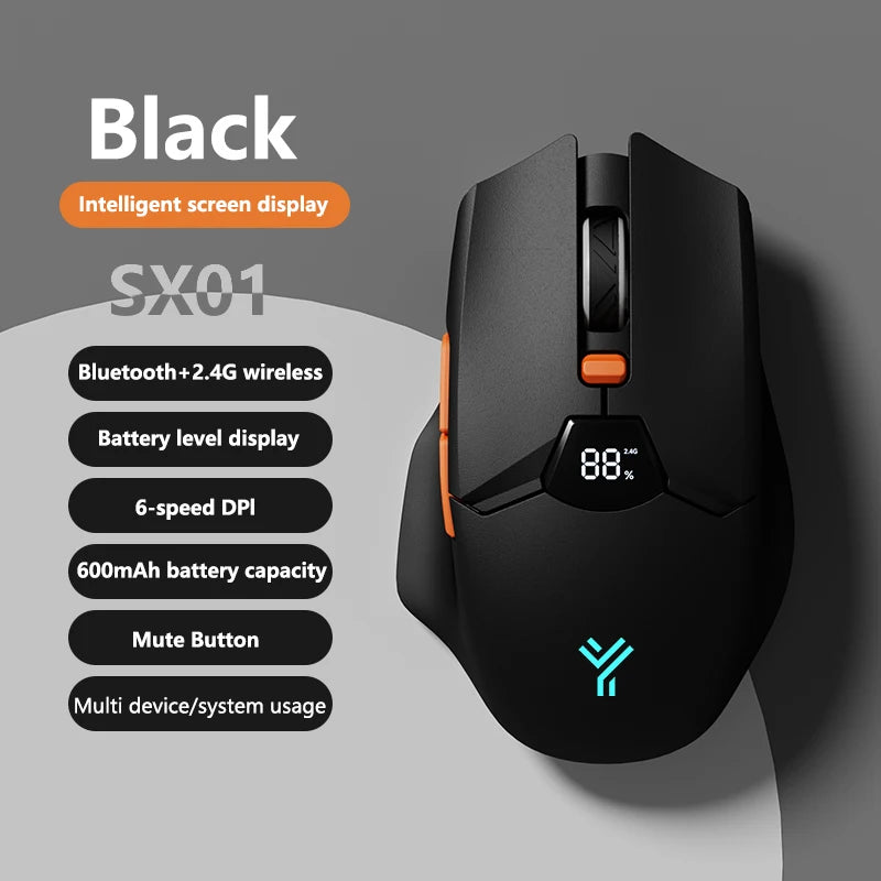 Warvank SX01 Wireless Gaming Mouse Smart Screen Display 6-speed DPI Adjustment 600mAh Rechargeable Silent Office Bluetooth Mouse