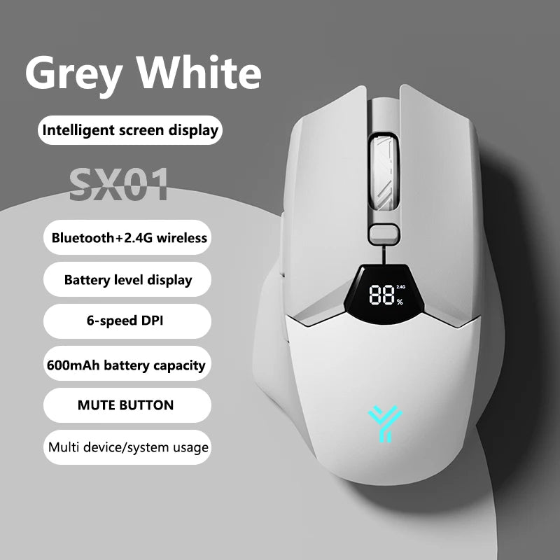 Warvank SX01 Wireless Gaming Mouse Smart Screen Display 6-speed DPI Adjustment 600mAh Rechargeable Silent Office Bluetooth Mouse