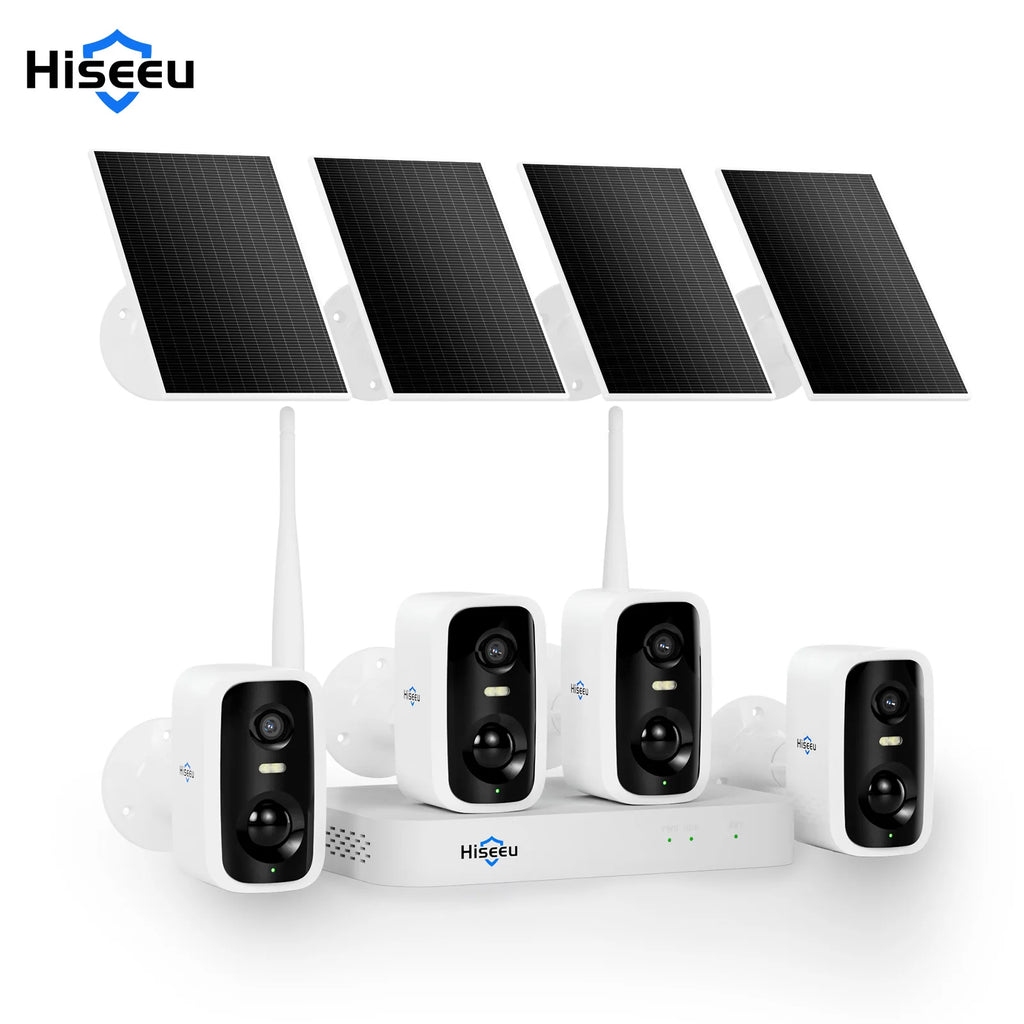Hiseeu 10CH NVR 4MP WiFi Solar IP Camera Security System Kit Night Vision Human Detection P2P Two-Way Audio CCTV Camera Set