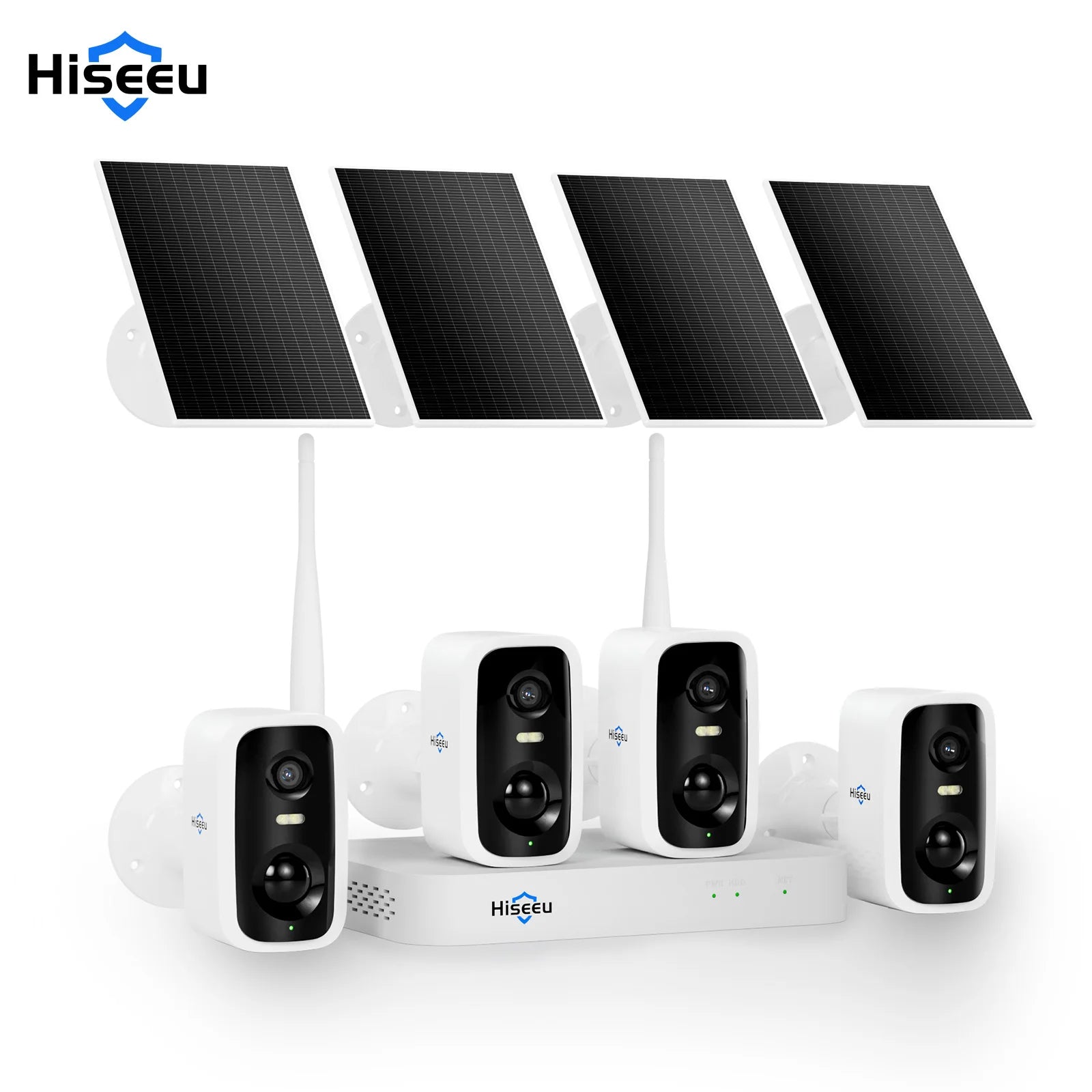 Hiseeu 10CH NVR 4MP WiFi Solar IP Camera Security System Kit Night Vision Human Detection P2P Two-Way Audio CCTV Camera Set