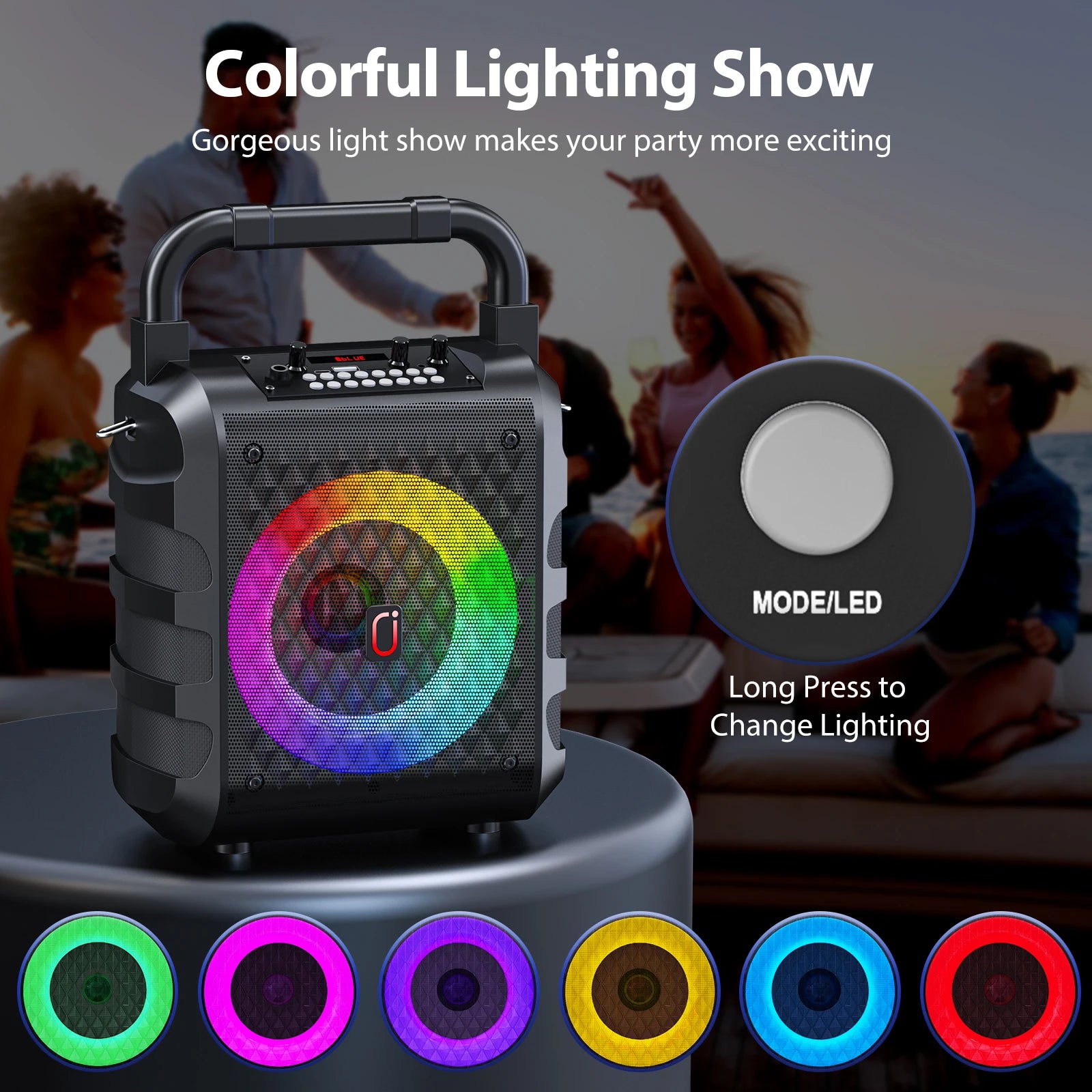 FanFun Wireless Speaker, Portable Bluetooth Speaker with Microphone and LED Light, Karaoke Speaker Machine, Home Karaoke System