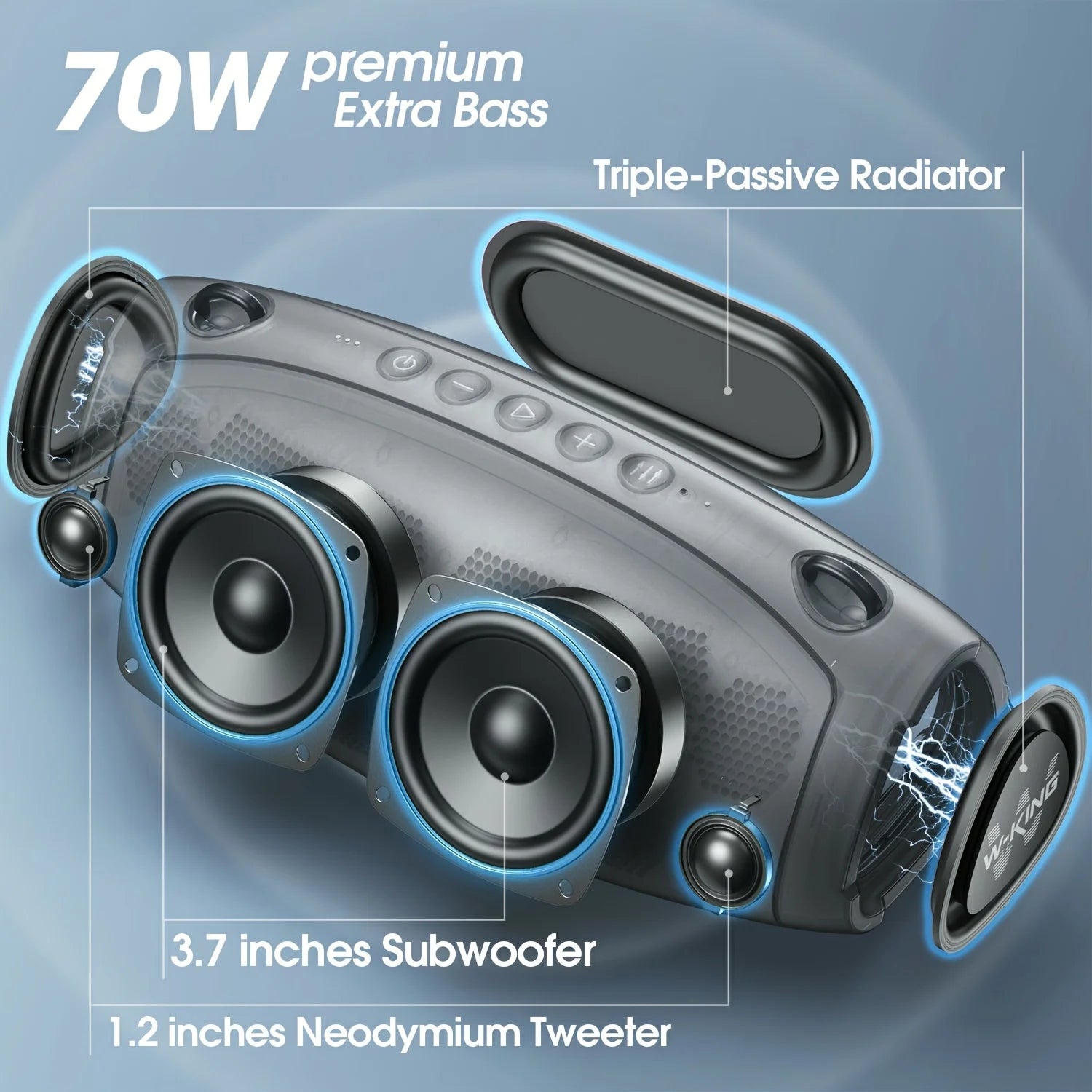 W-KING 70W Waterproof Portable Loud Bluetooth Speaker, Wireless Outdoor Boombox SubwooferTriple Passive Radiators-Deep Bass