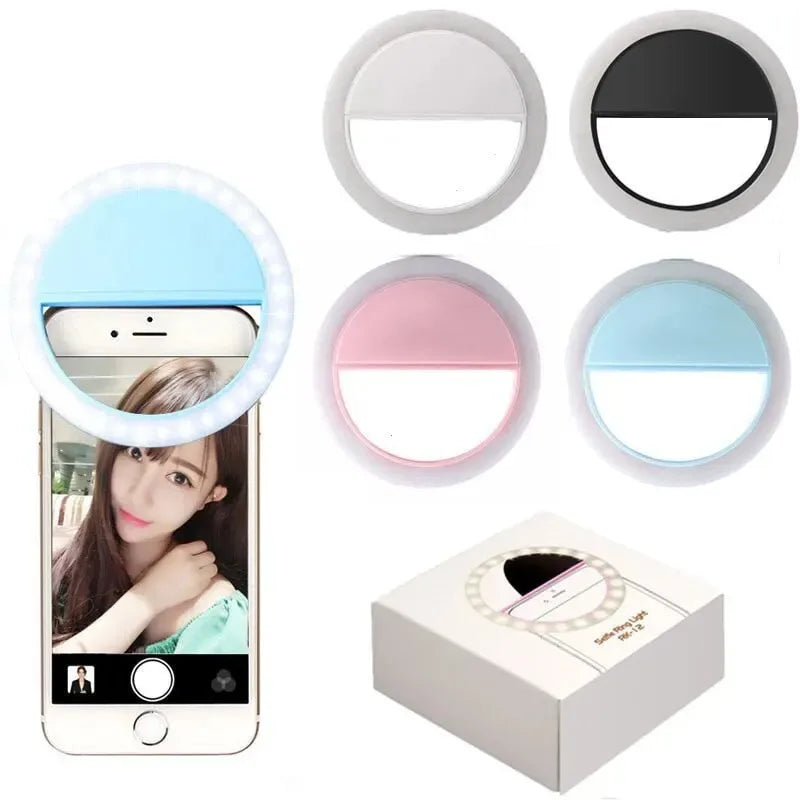 1pc USB Rechargeable LED Selfie Ring Light Adjustable Brightness Phone Camera Fill Light for iPhone Samsung Xiaomi Huawei