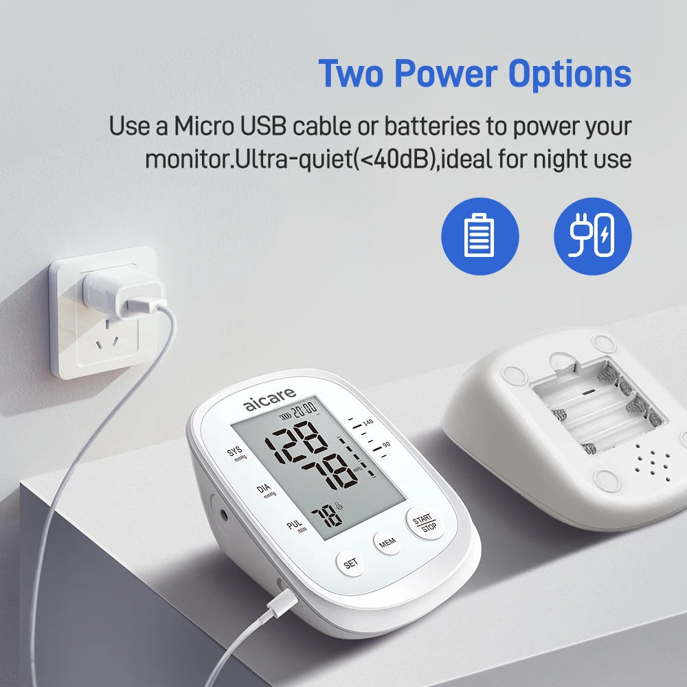 AICARE Blood Pressure Monitor Upper Arm Automatic Tonometer Digital Blood Pressure Meter BP Medical Sphygmomanometer Pulse