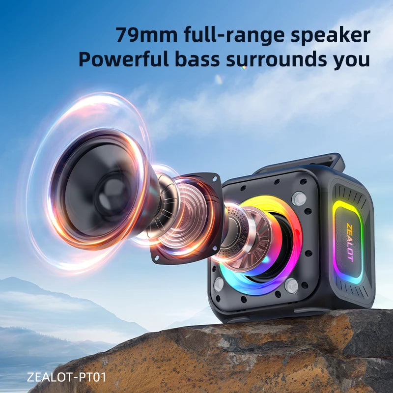 Zealot_PT01 Portable Bluetooth Speaker,IPX6 Waterproof 360° Wireless Speaker TWS Stereo Pairing 10hrs Playtime For Camping Hikin